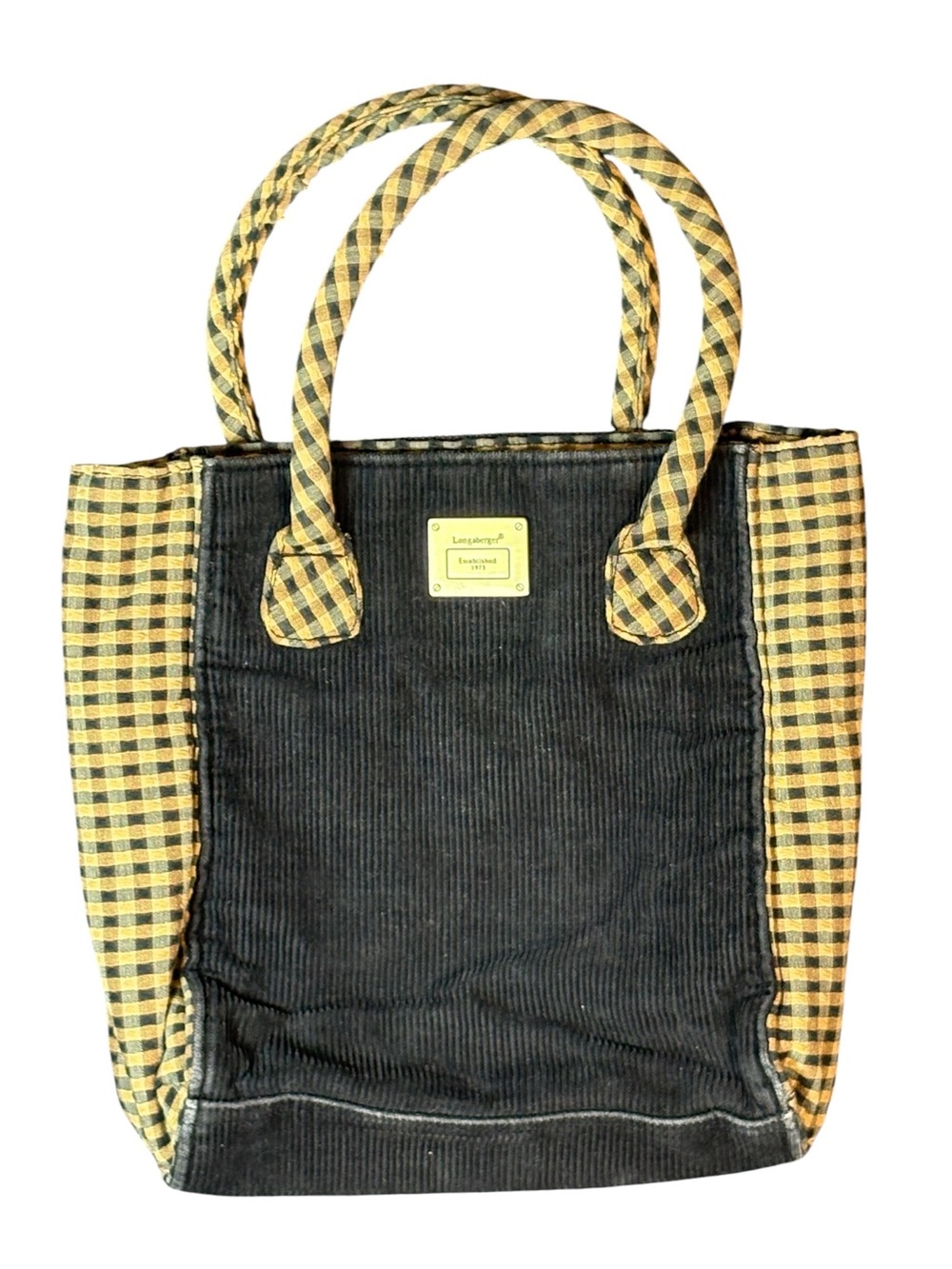 Longaberger Homestead Farmhouse Cottagecore Corduroy Gingham Tote Bag